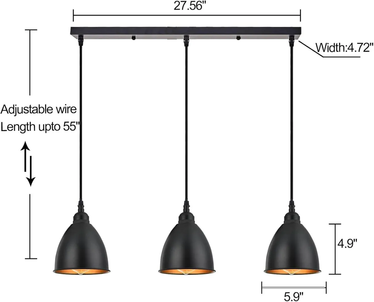 3-Lights Kitchen Island Pendant Light Industrial - Image 3