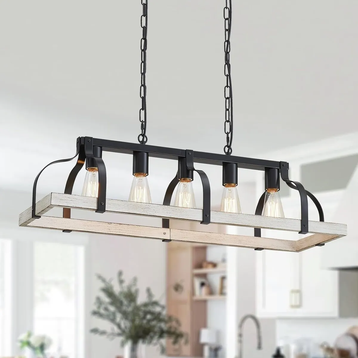 5-Light Metal Chandelier Imitation Wood Grain - Image 1