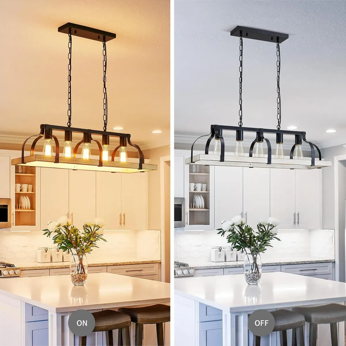 5-Light Metal Chandelier Imitation Wood Grain - Image 4