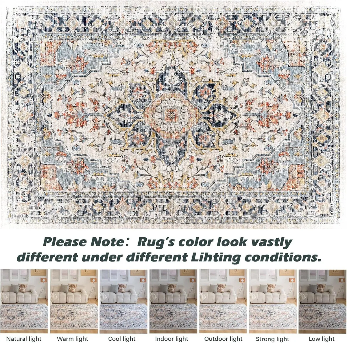 Washable Rugs Living Room Short Pile Area Rug - Image 2