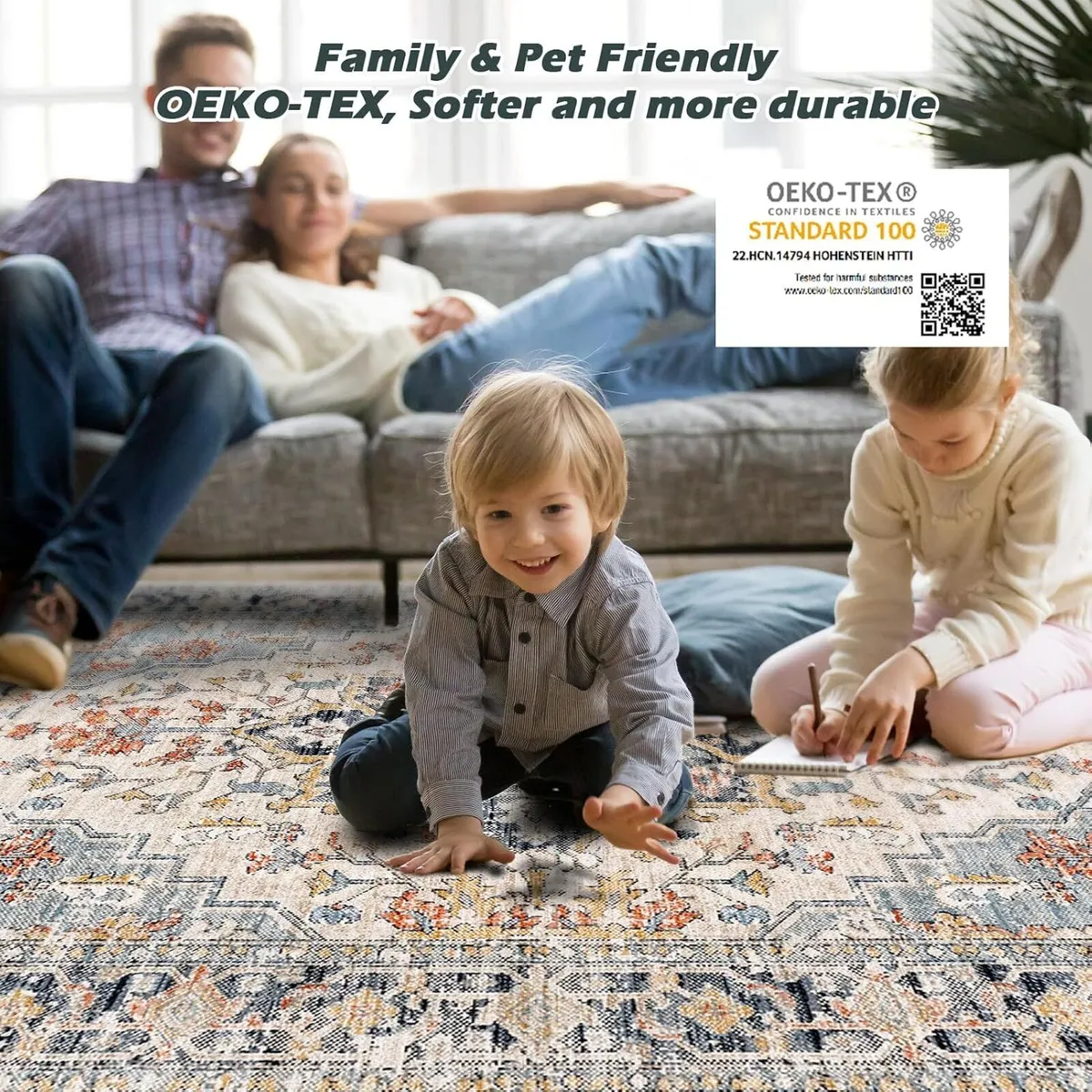 Washable Rugs Living Room Short Pile Area Rug - Image 4