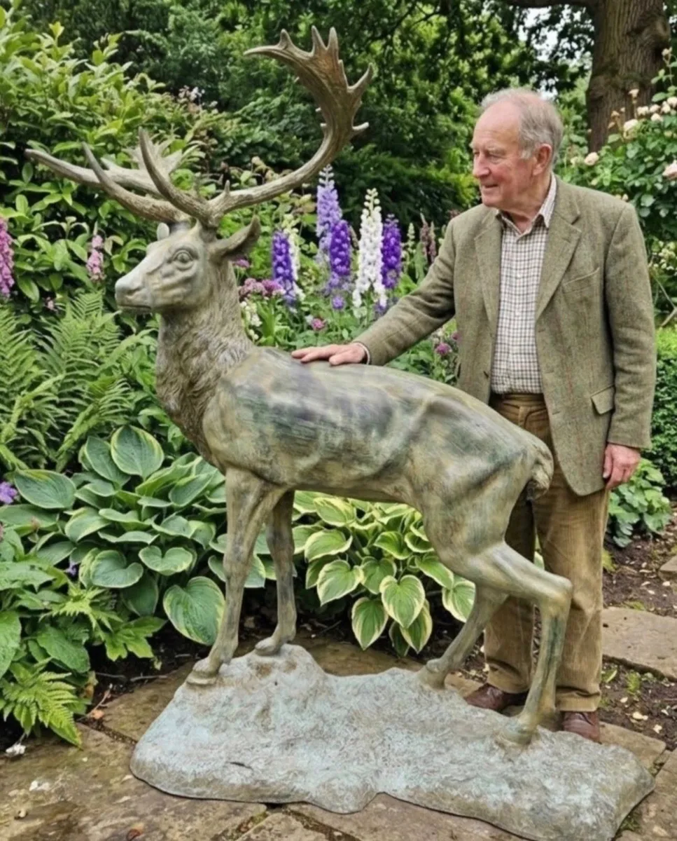 Bronze green deer sculpture