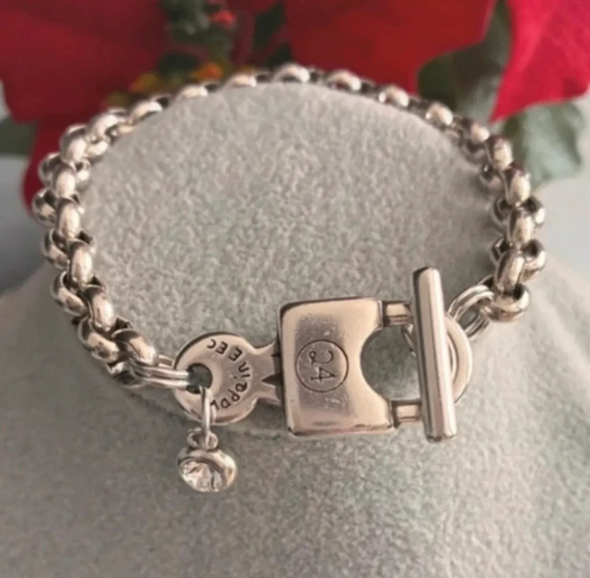 Antique Silver Plated Padlock and Key Bracelet - Image 1