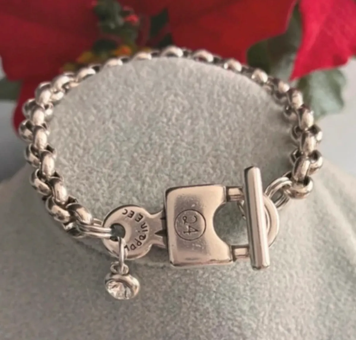 Antique Silver Plated Padlock and Key Bracelet - Image 2