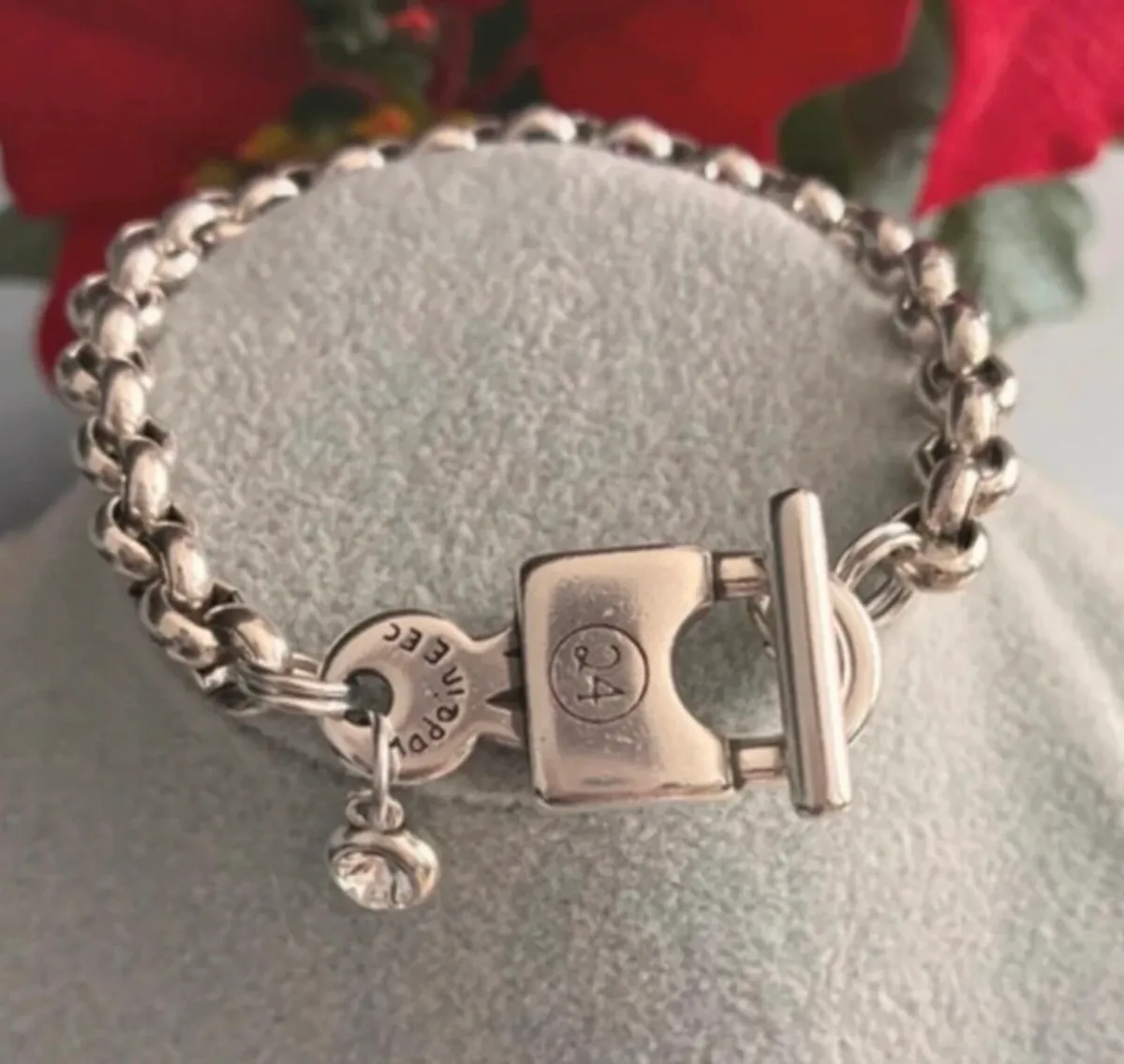 Antique Silver Plated Padlock and Key Bracelet - Image 3