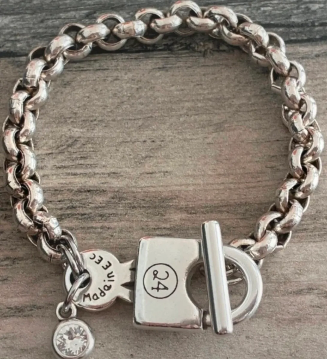 Antique Silver Plated Padlock and Key Bracelet - Image 4
