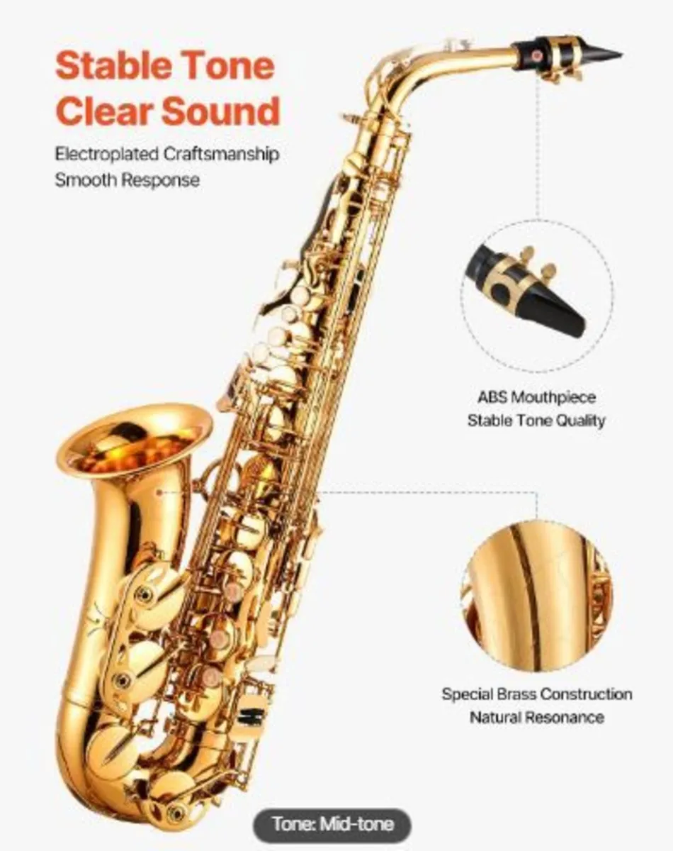 Alto Saxophone, E Flat, Brass Saxophone Beginner - Image 2