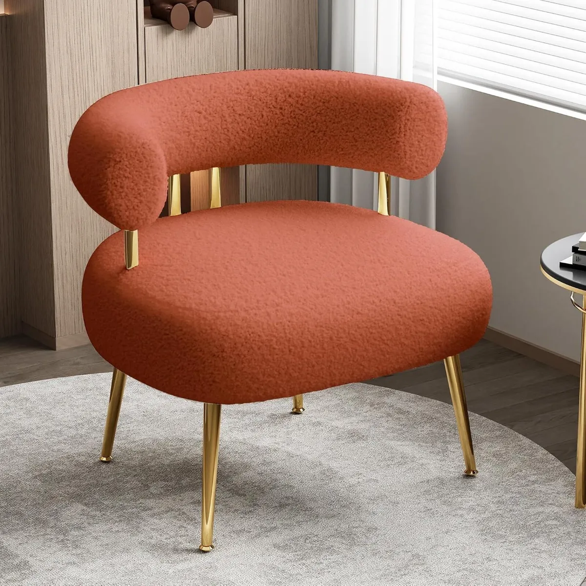 Mid Century Sherpa Boucle Accent Chair Round - Image 1