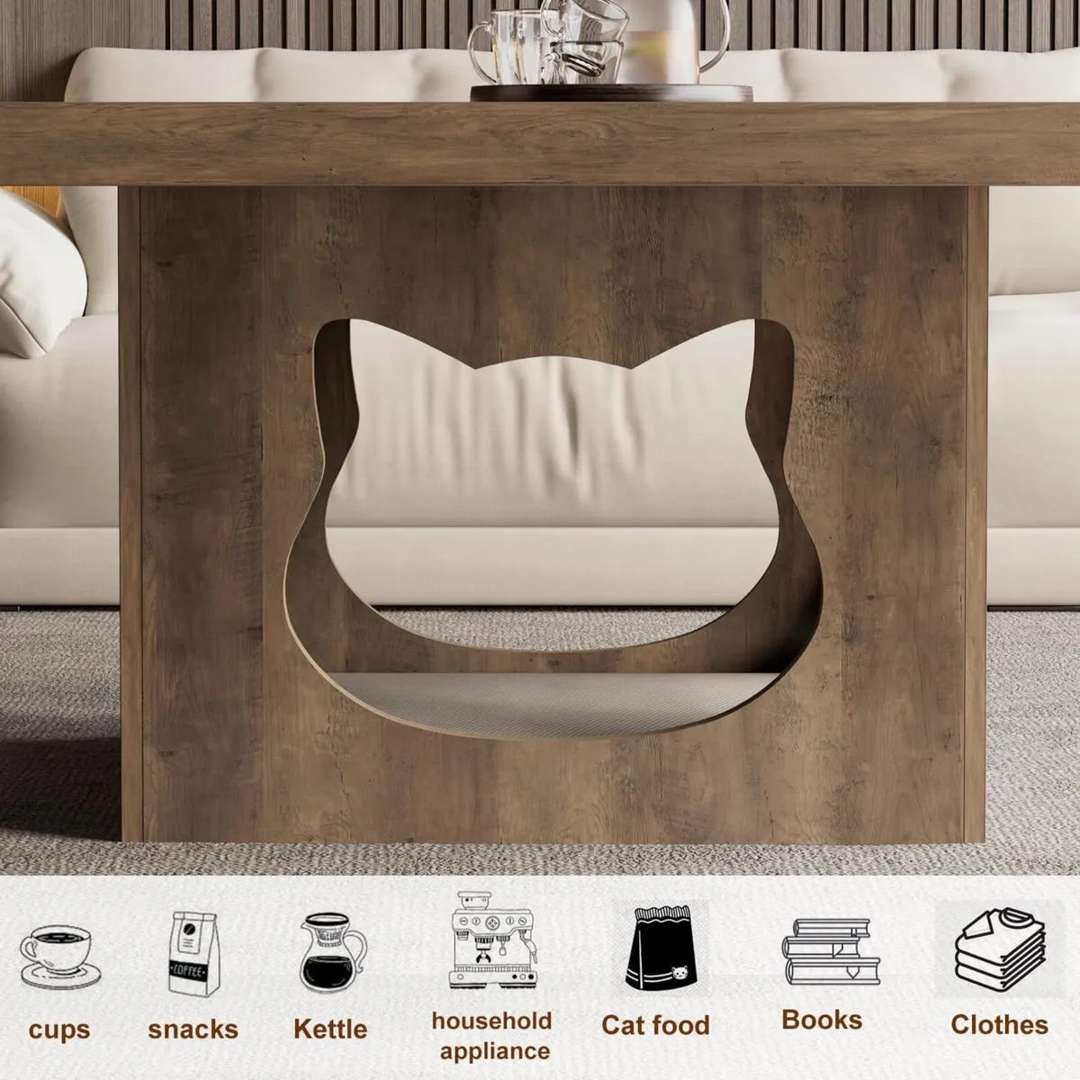 Square Coffee Table with Storage Wood for Living - Image 4