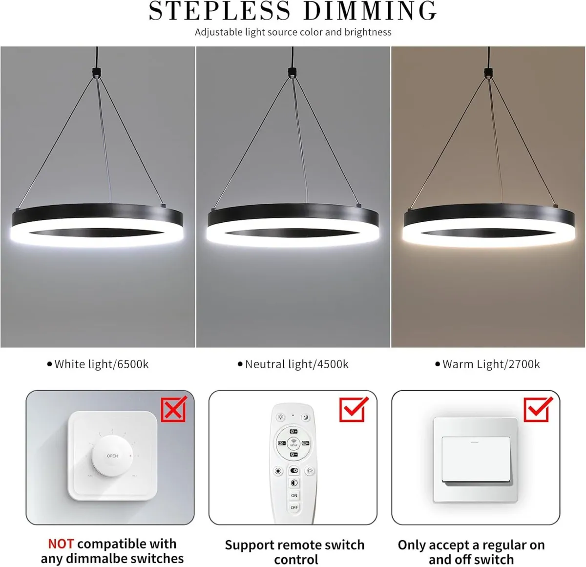 Round Pendant Light Brightness Adjustable - Image 3
