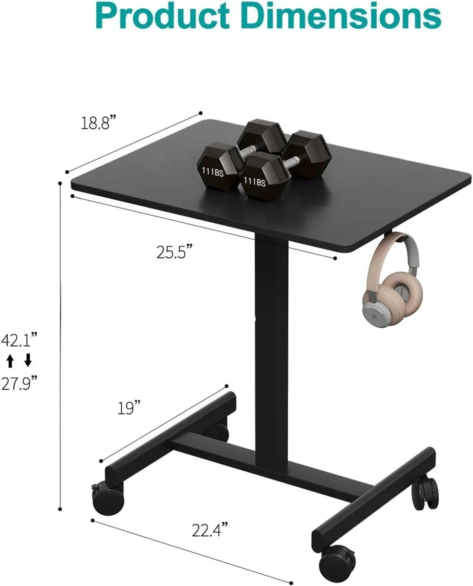 Mobile Desk on Wheels Pneumatic Height Adjustable - Image 3