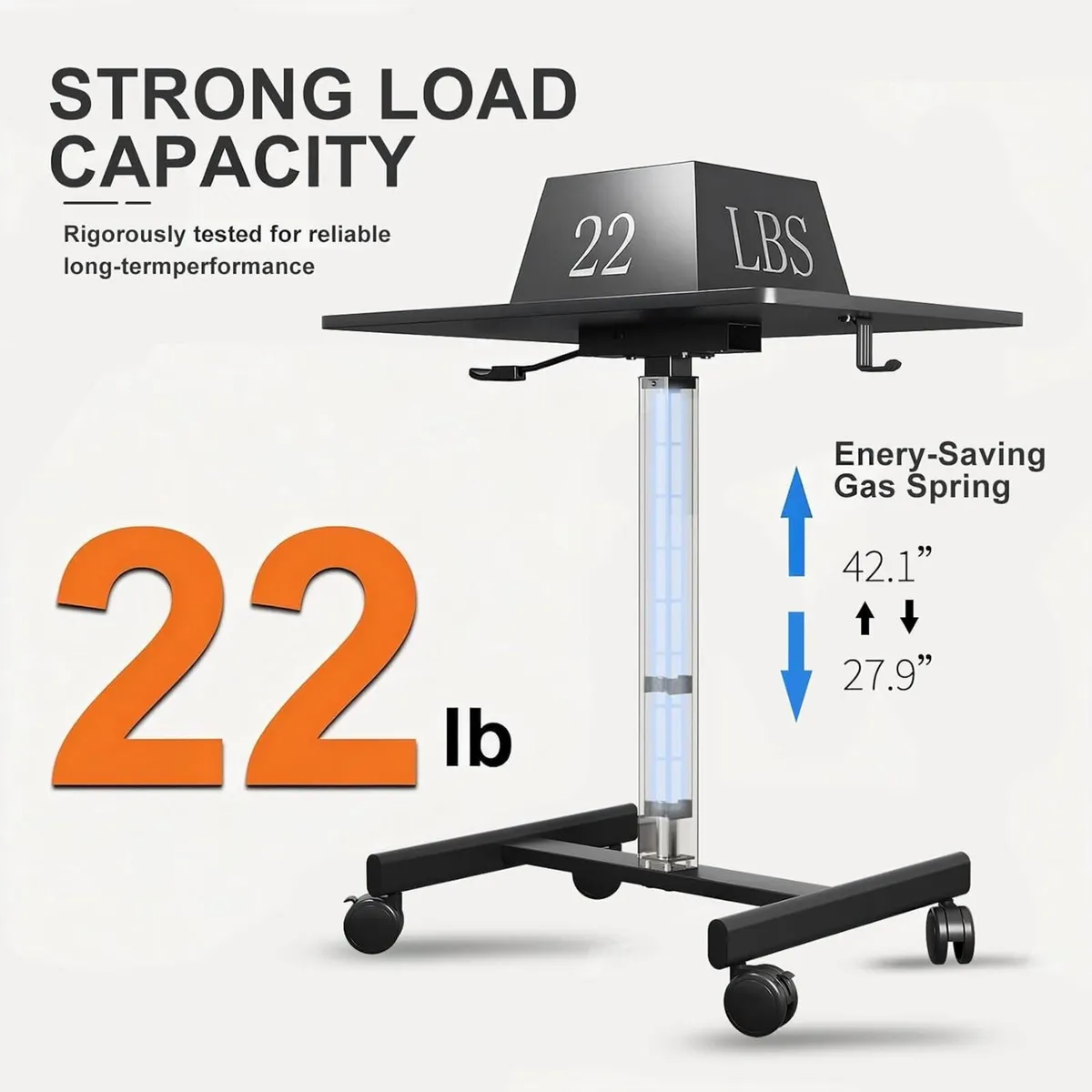 Mobile Desk on Wheels Pneumatic Height Adjustable - Image 4