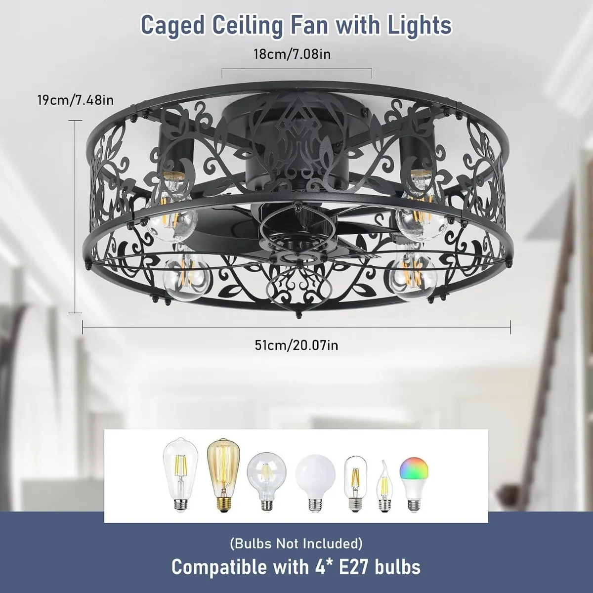Ceiling Fan with Lights Industrial Style 4 - Image 3