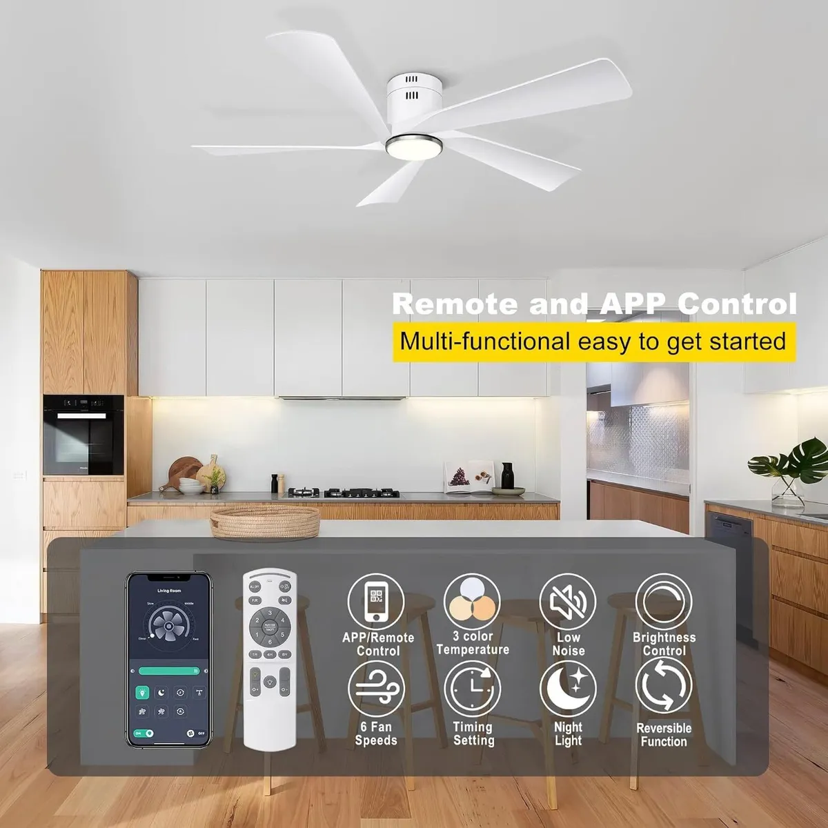 52'' Low Profile Ceiling Fans with Lights Remote - Image 2