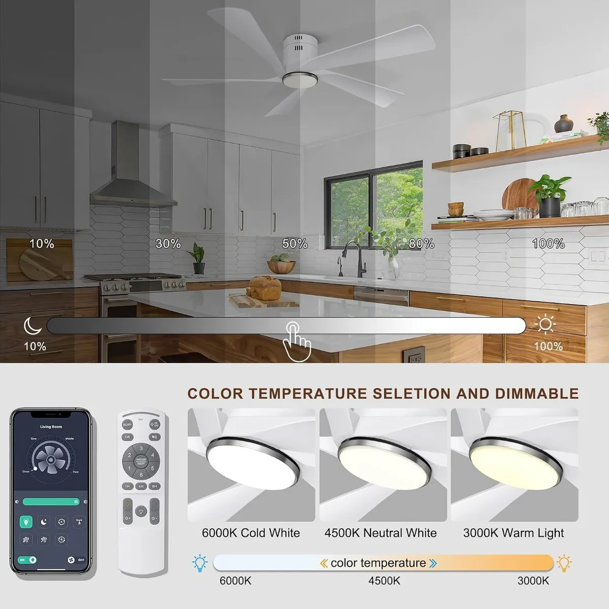 52'' Low Profile Ceiling Fans with Lights Remote - Image 4