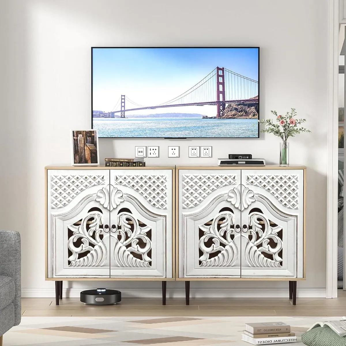 Wood Carving Sideboards for Living Room Accent - Image 2