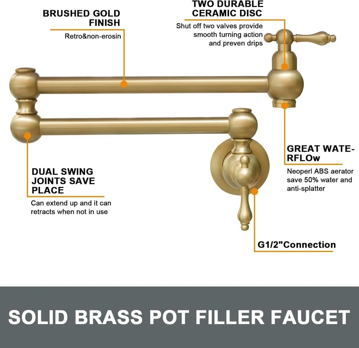 Brass Kitchen Sink Tap Folding Two-Handle - Image 2