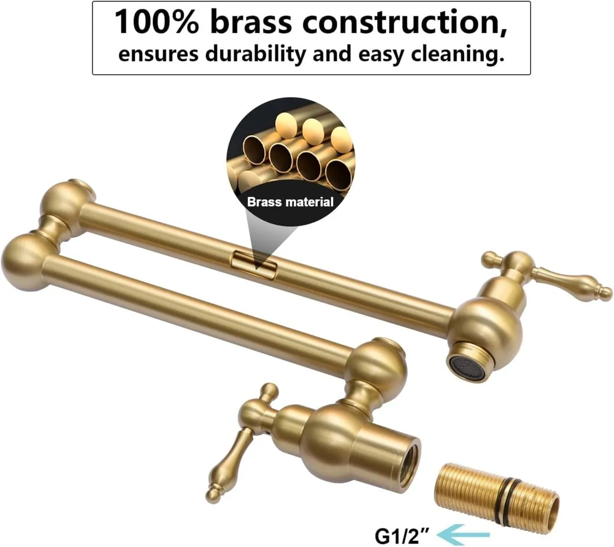 Brass Kitchen Sink Tap Folding Two-Handle - Image 3