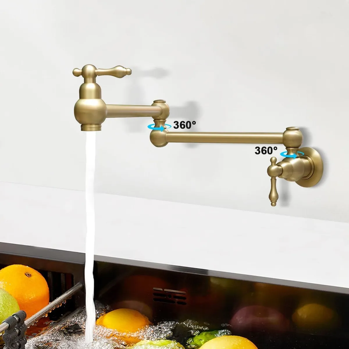 Brass Kitchen Sink Tap Folding Two-Handle - Image 4