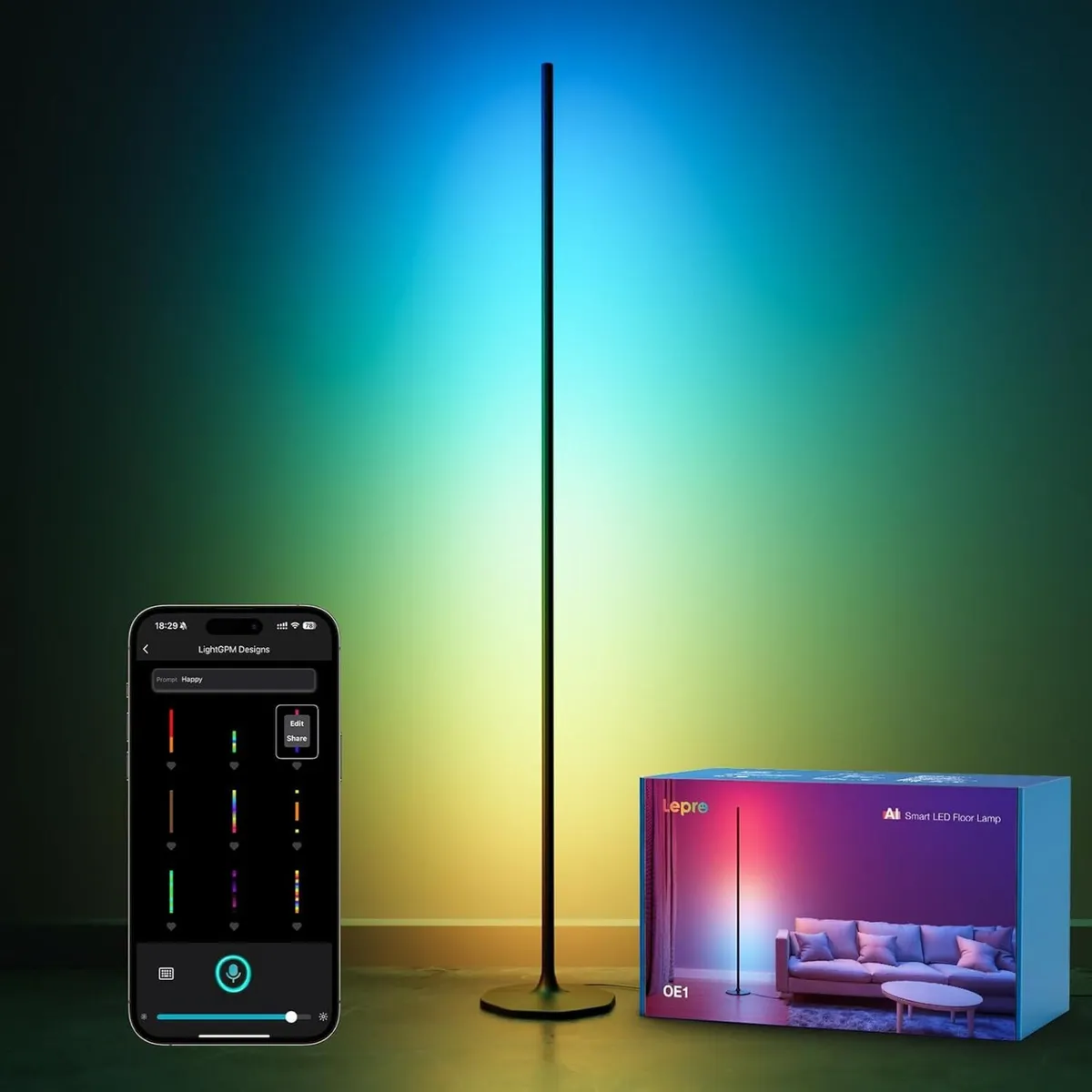 Ai Smart Floor Lamp 1000lm RGB+ic Warm LED - Image 1