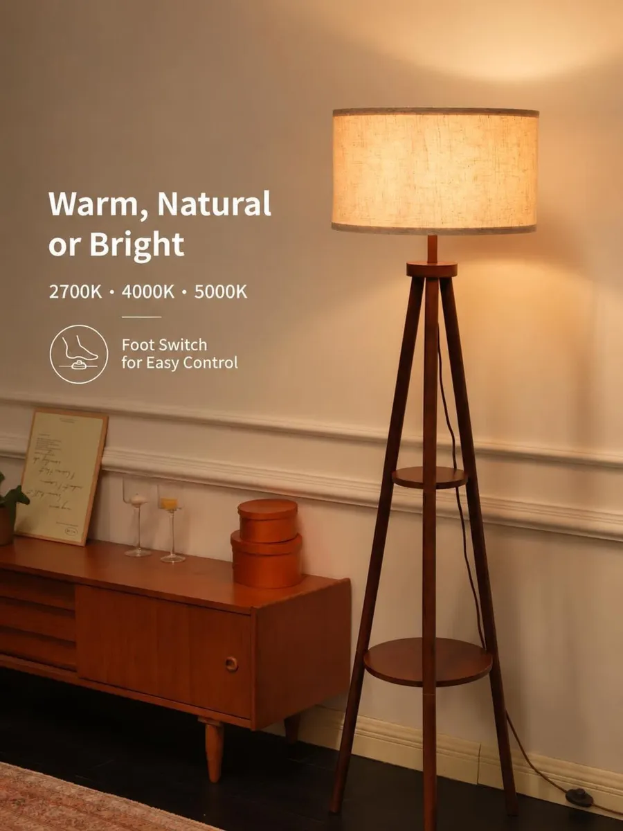 Floor Lamp in Vintage Walnut Wood with 2-Tier - Image 3