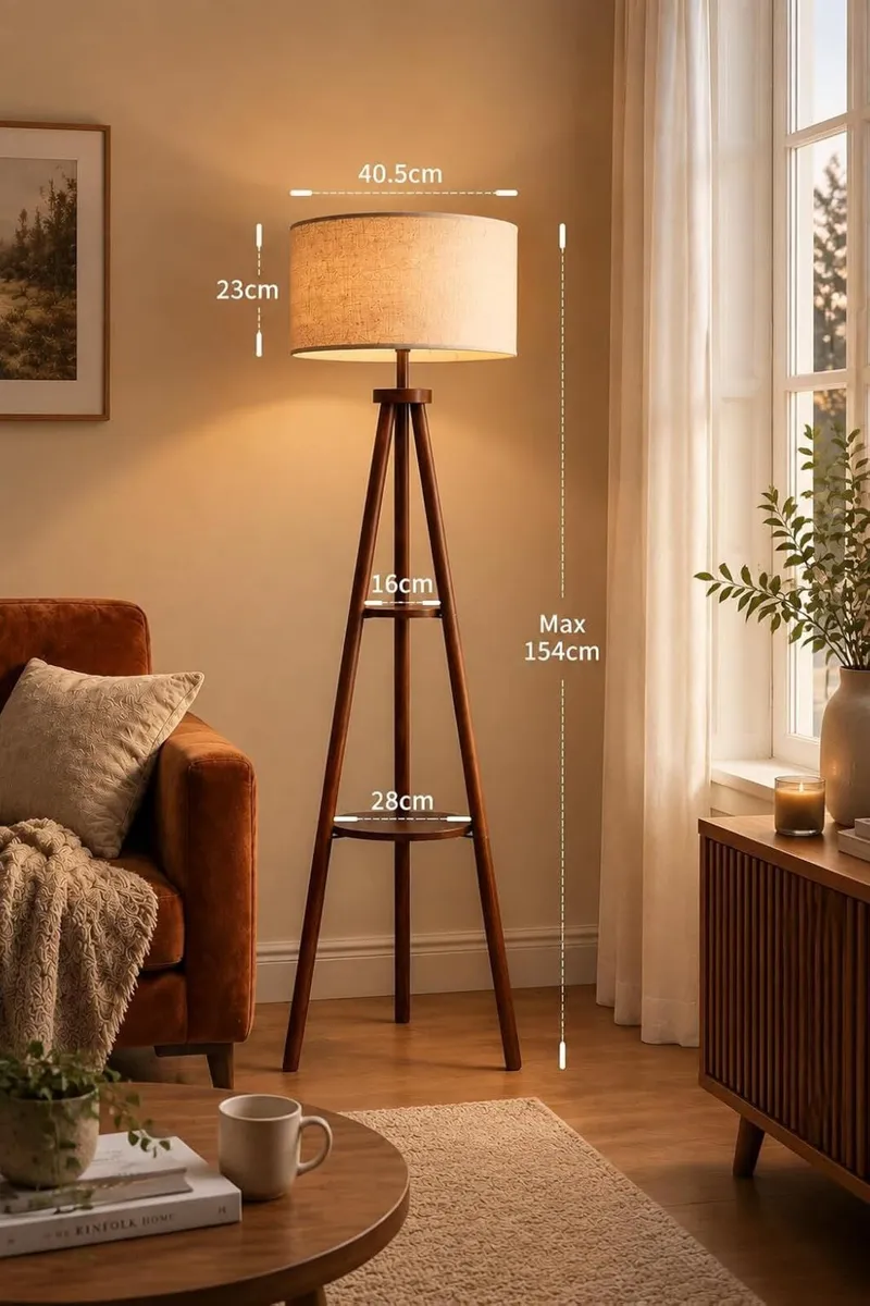 Floor Lamp in Vintage Walnut Wood with 2-Tier - Image 4