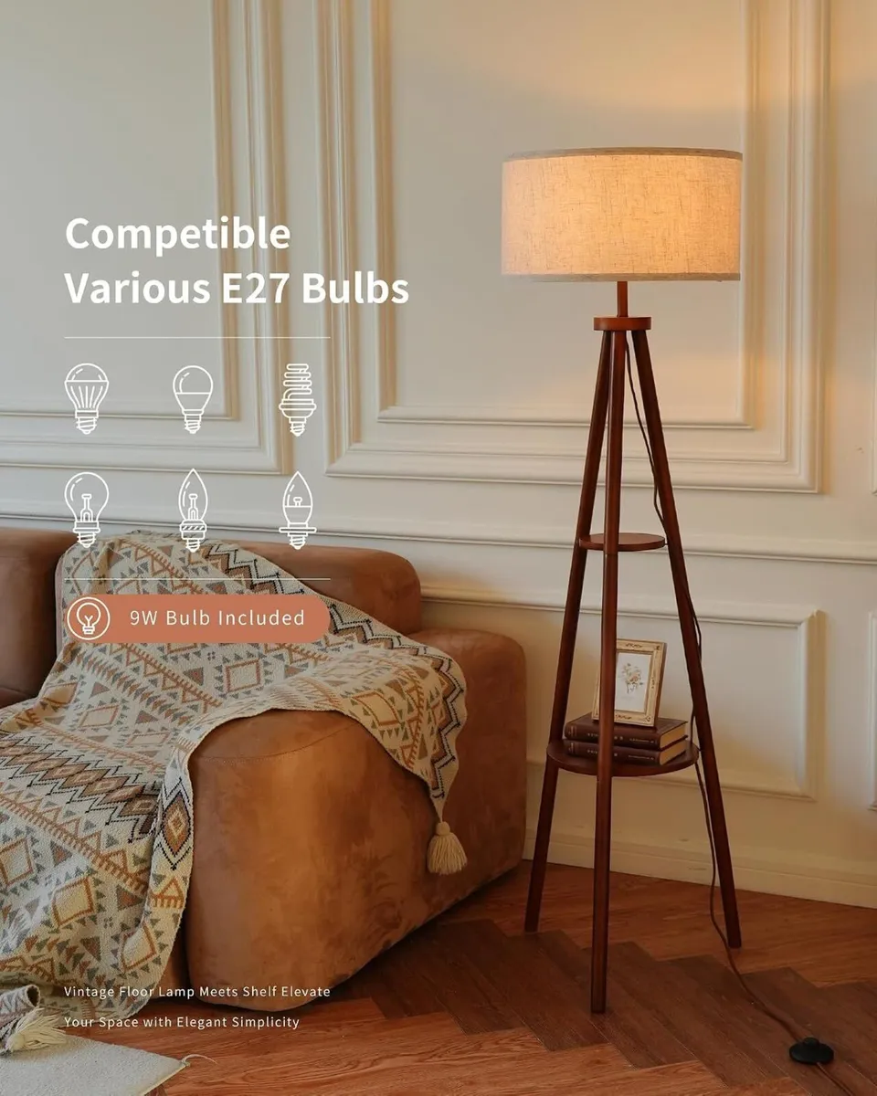 Floor Lamp in Vintage Walnut Wood with 2-Tier - Image 2
