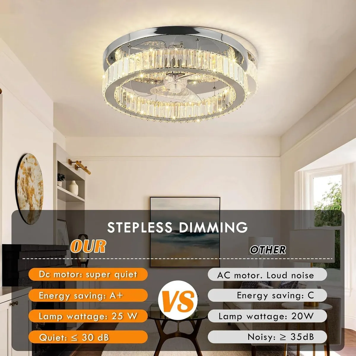 45CM Crystal Ceiling Fans with Lights - Image 3