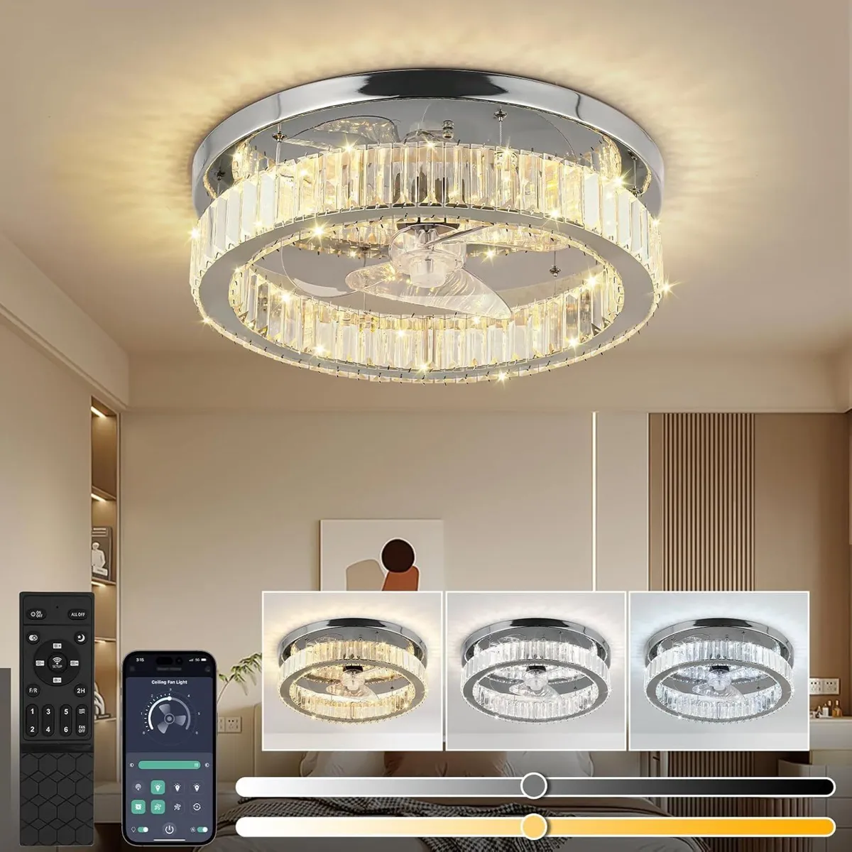 45CM Crystal Ceiling Fans with Lights - Image 1