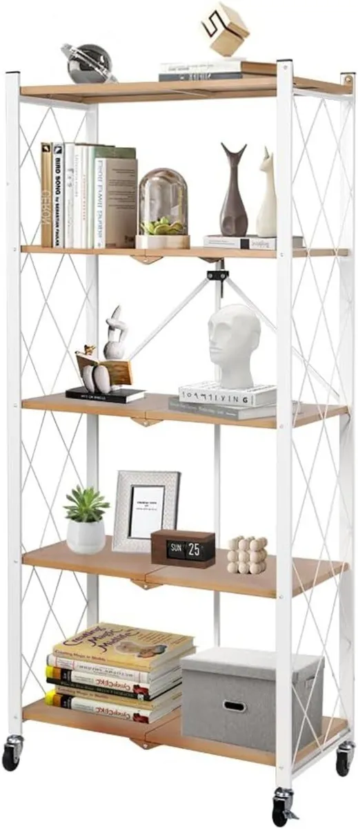 Folding Storage Shelves on Wheels 5-Tiers Metal - Image 1