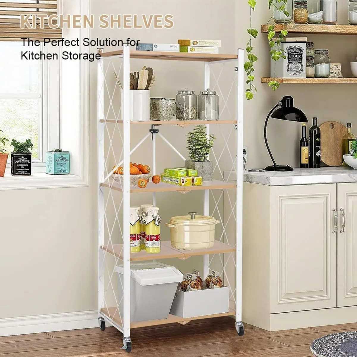 Folding Storage Shelves on Wheels 5-Tiers Metal - Image 3