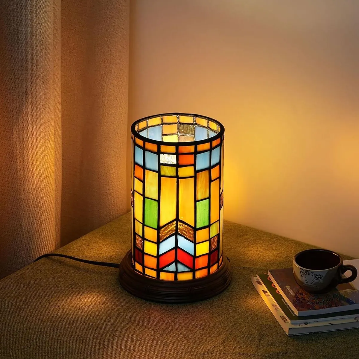 Tiffany Style Stained Glass Bohemian Block Table - Image 1
