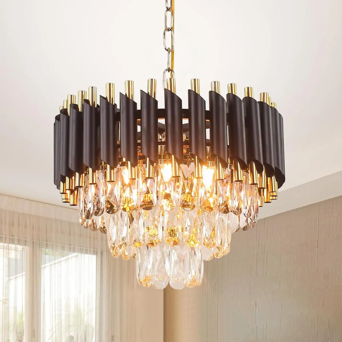 Oval K9 Crystal Chandelier 10-Light E14 Pendant - Image 1