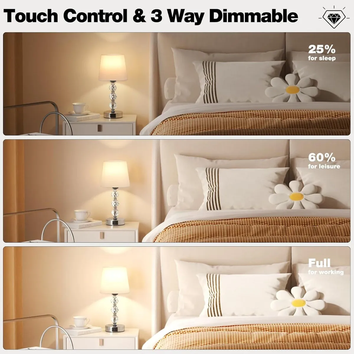 Bedside Table Lamp Crystal Touch Lamps for Bedroom - Image 3
