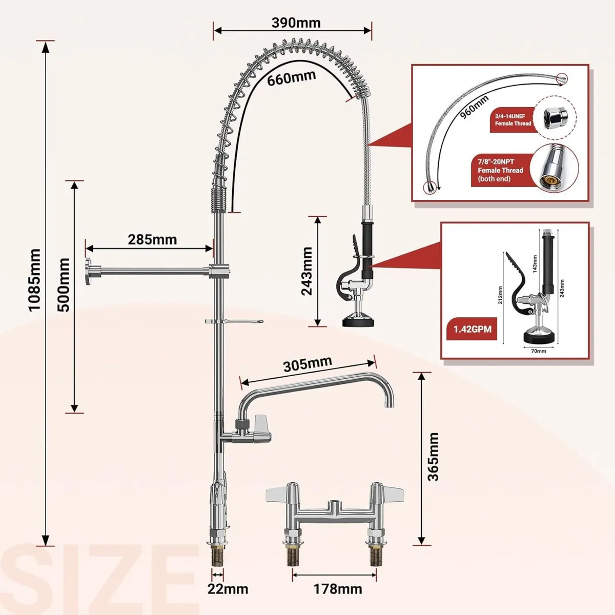 Commercial Kitchen Pre-Rinse Spray Tap Double - Image 3