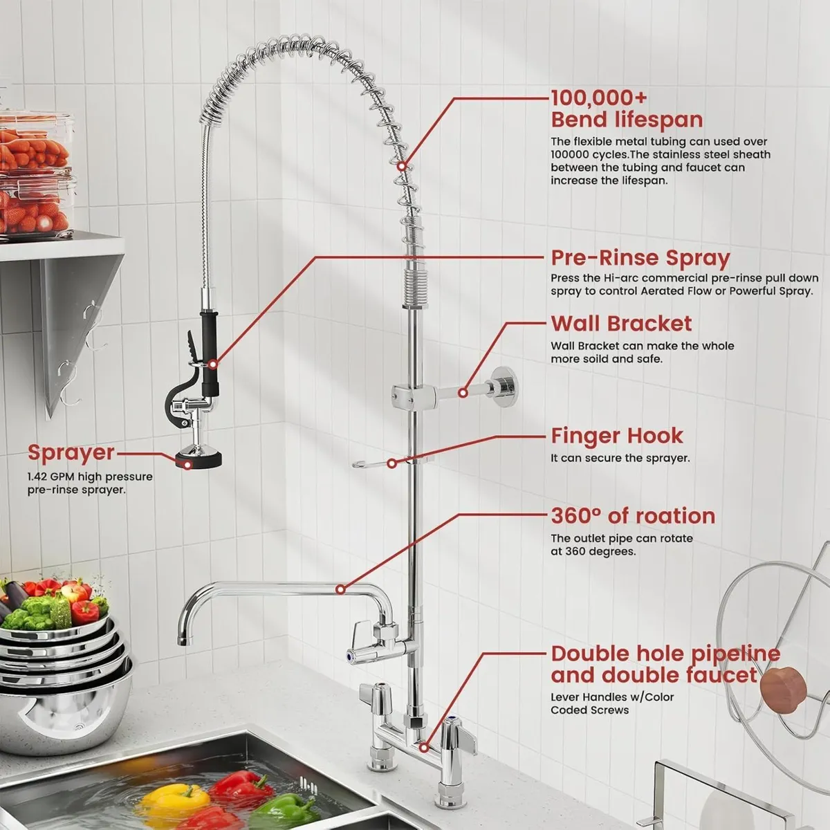 Commercial Kitchen Pre-Rinse Spray Tap Double - Image 4