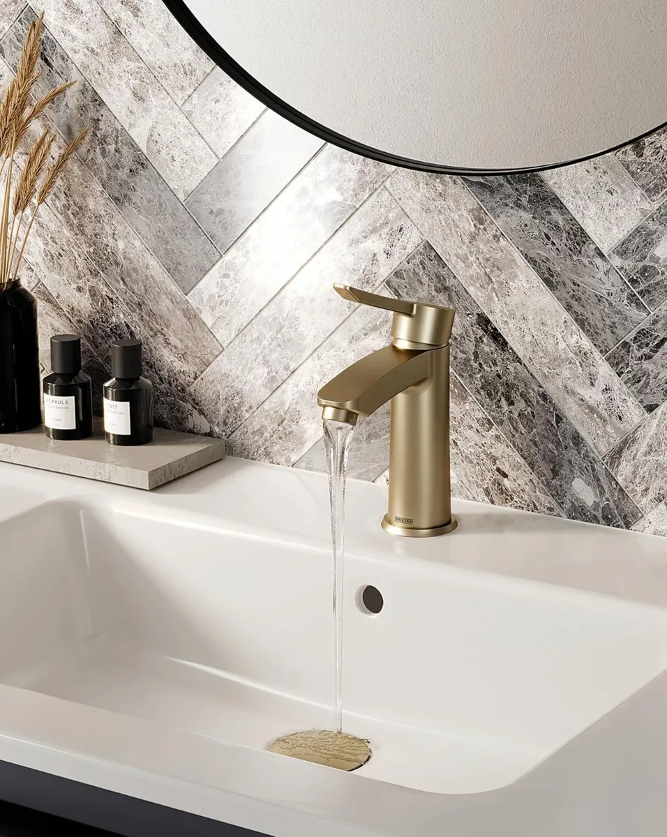 Bathroom Taps Brushed Brass Basin Mixer Tap - Image 3