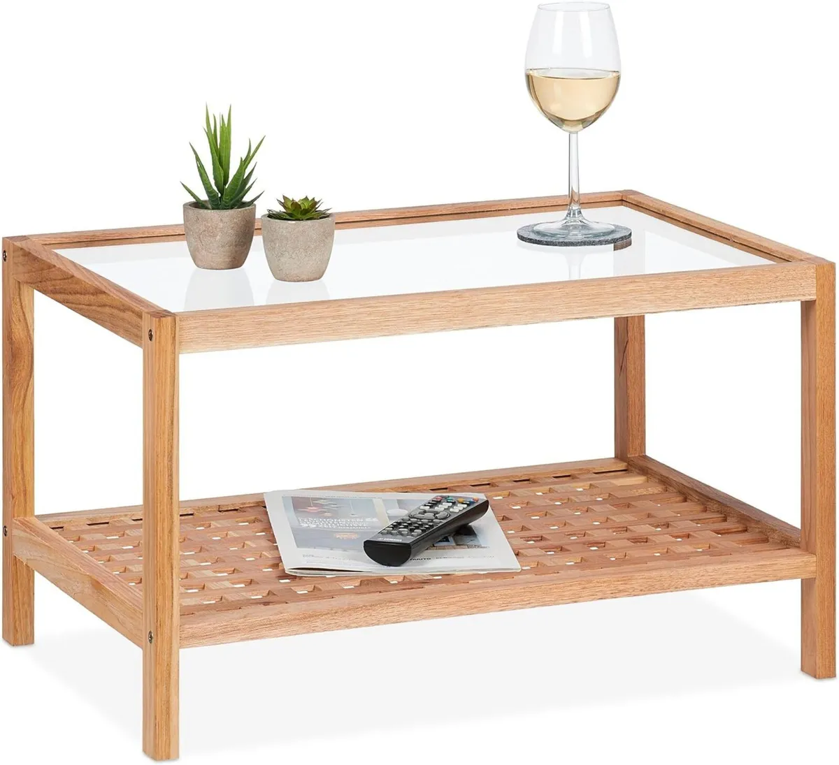 Coffee Table Living Room with Glass Top Walnut - Image 1