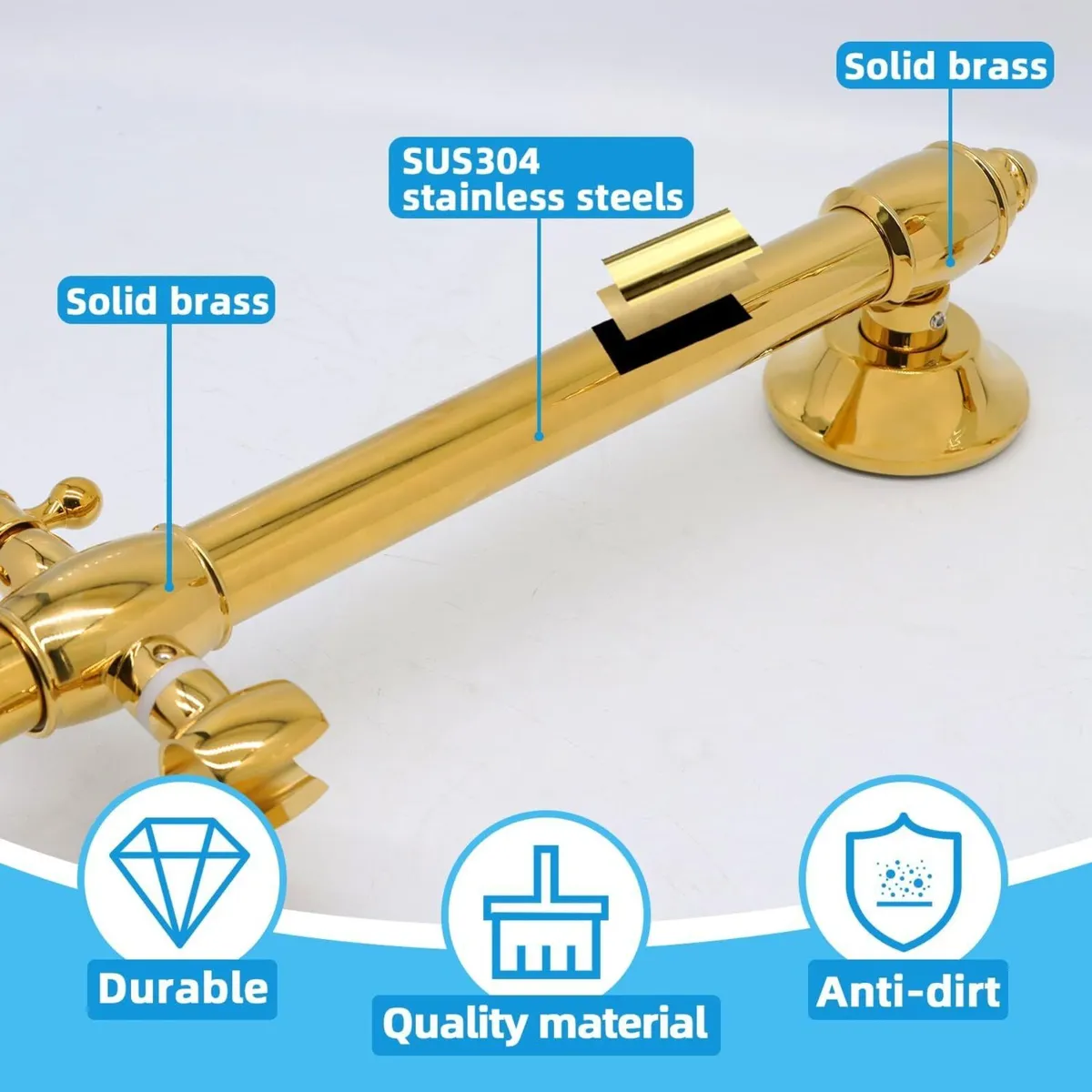 Brass Shower Head with Slide Bar Kit Wall - Image 3