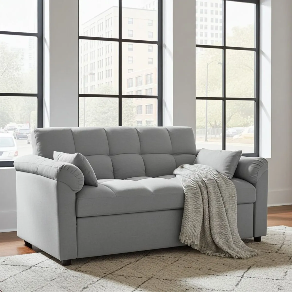 🛋️ PULL-OUT DOUBLE SOFA BED – TOKYO GREY - Image 1