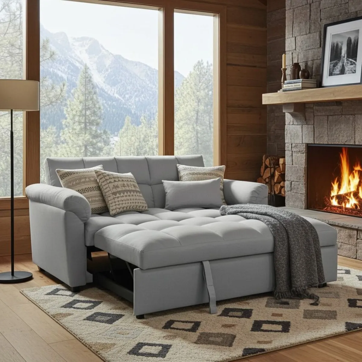🛋️ PULL-OUT DOUBLE SOFA BED – TOKYO GREY - Image 3