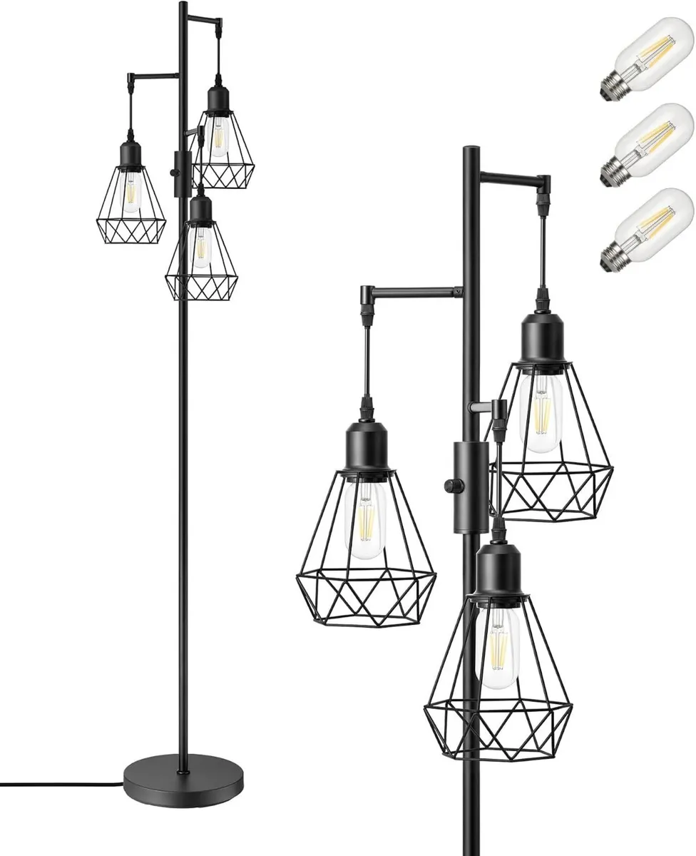 Industrial Floor Lamp with 3 LED Bulbs E27 - Image 1