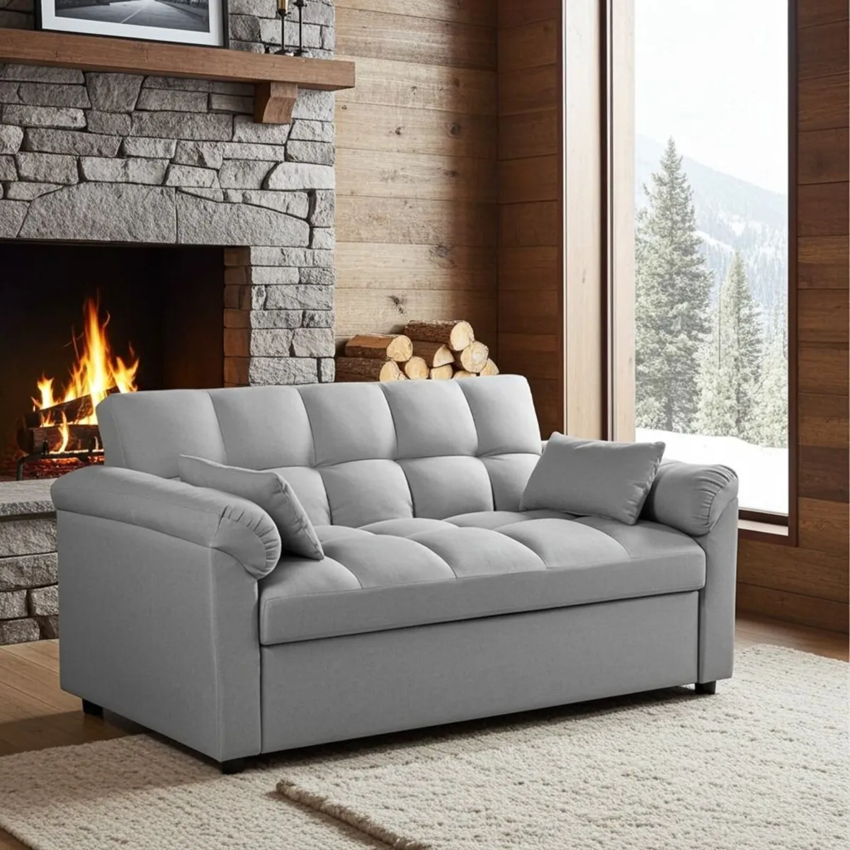 🛋️ PULL-OUT DOUBLE SOFA BED – TOKYO GREY - Image 1