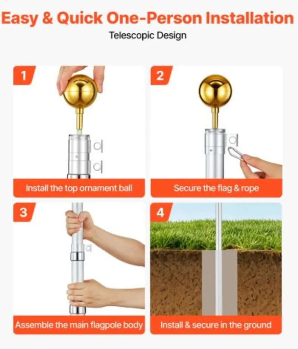 Flag Pole, 9.14 m Heavy Duty Telescopic Flagpole - Image 4