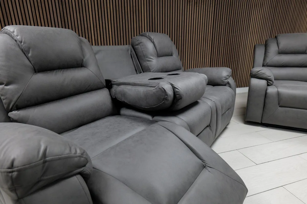 Axel 3+2 Grey Micro Fabric Recliner Sofa Set - Image 4