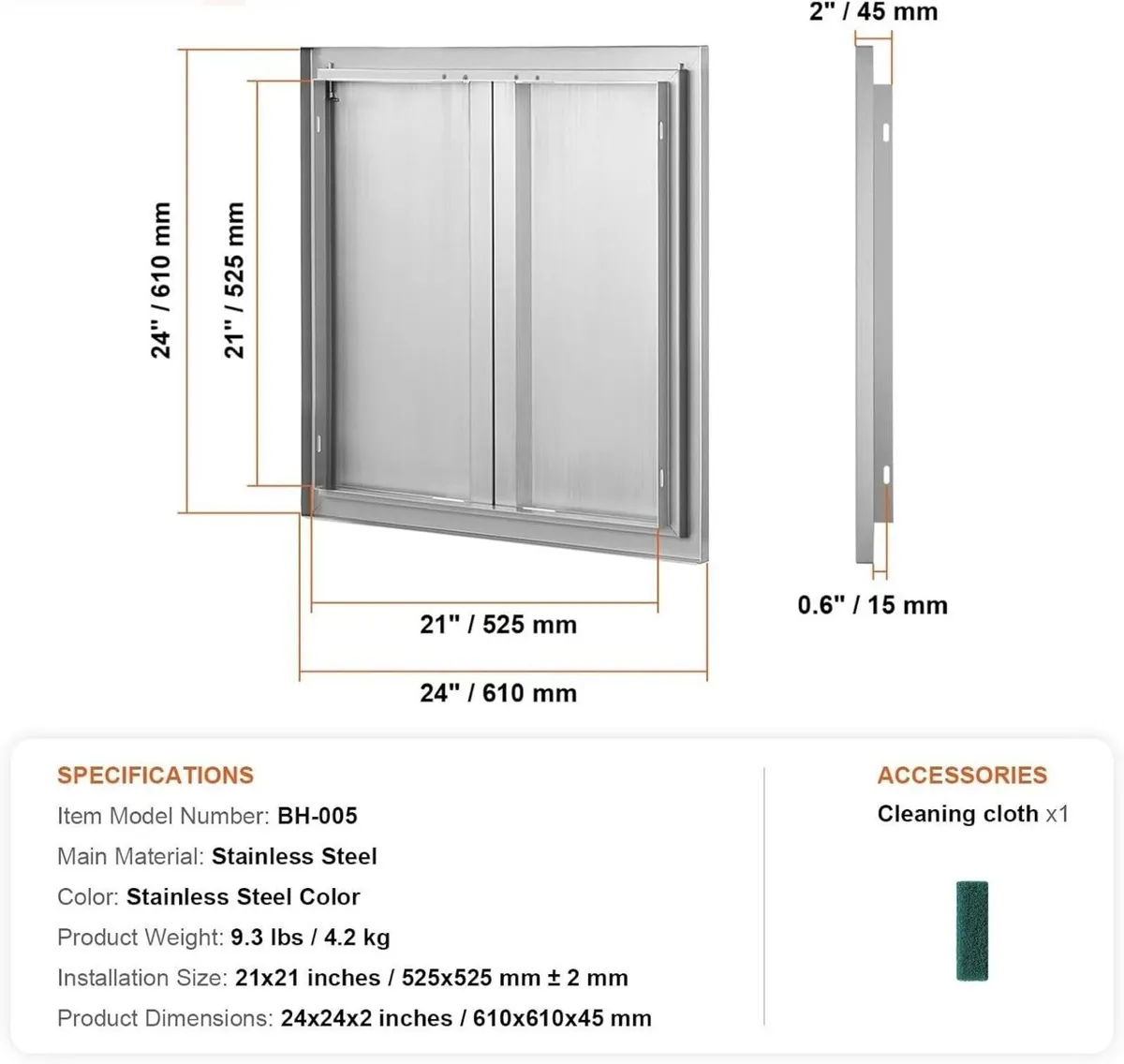 24 x 24 Inch Stainless Steel BBQ Access Door - Image 4