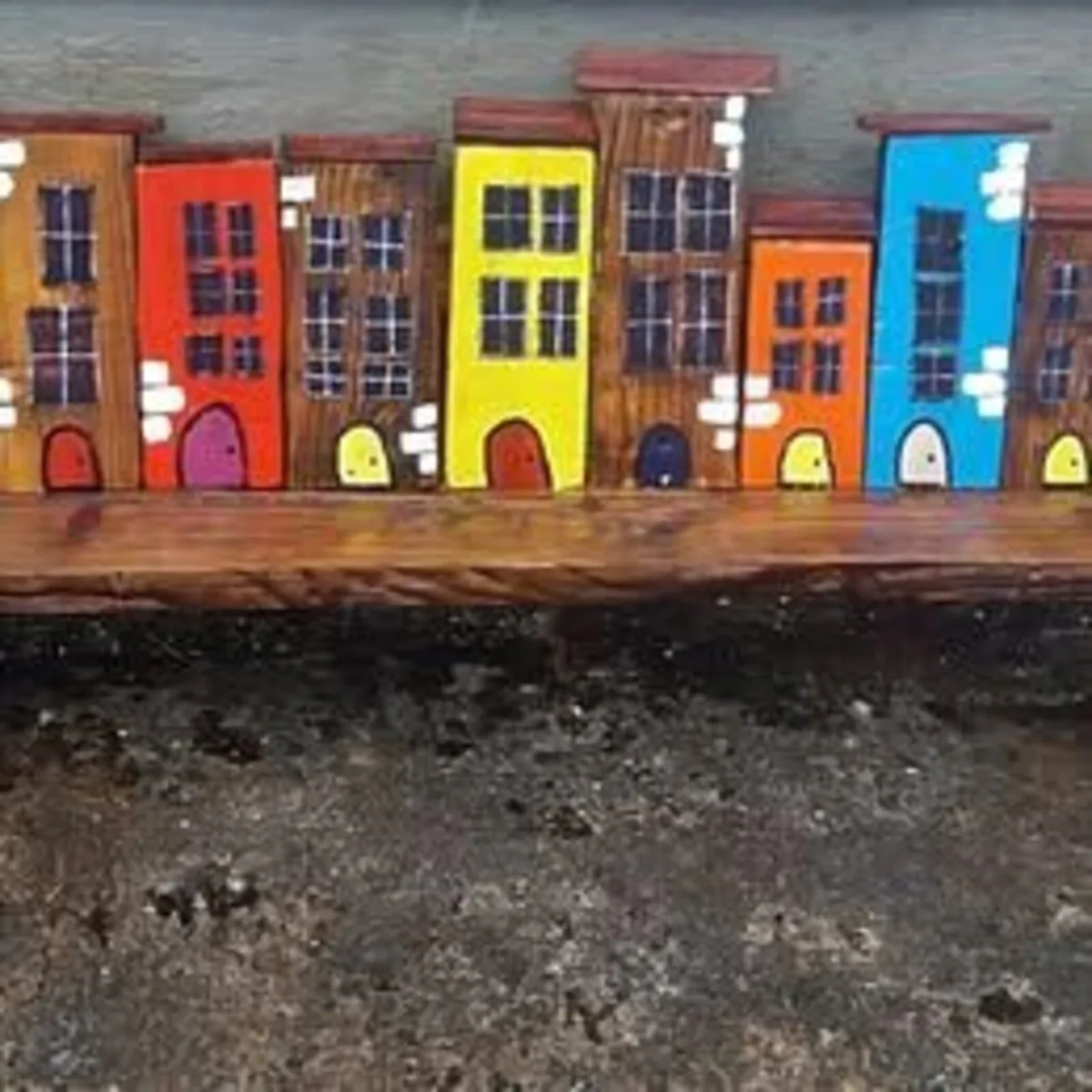 Rustic quirky town floating shelf. - Image 1