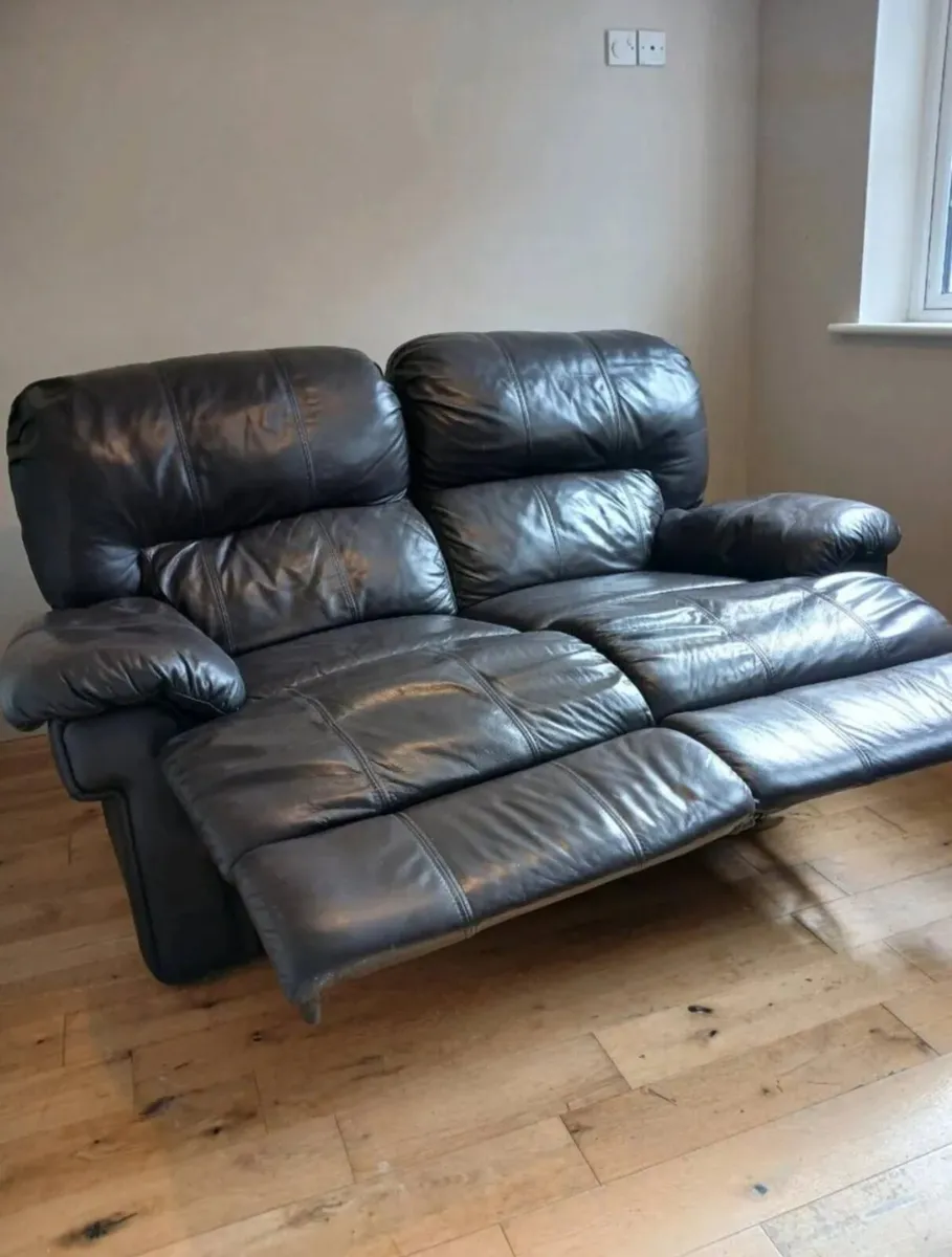 Brown Leather Recliner Sofa 2-Seater - Image 1
