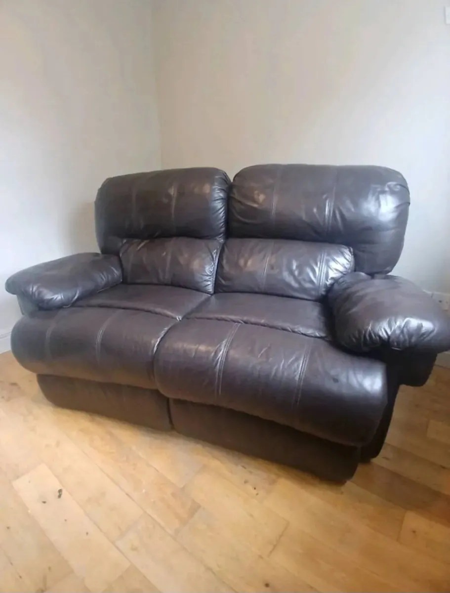 Brown Leather Recliner Sofa 2-Seater - Image 2