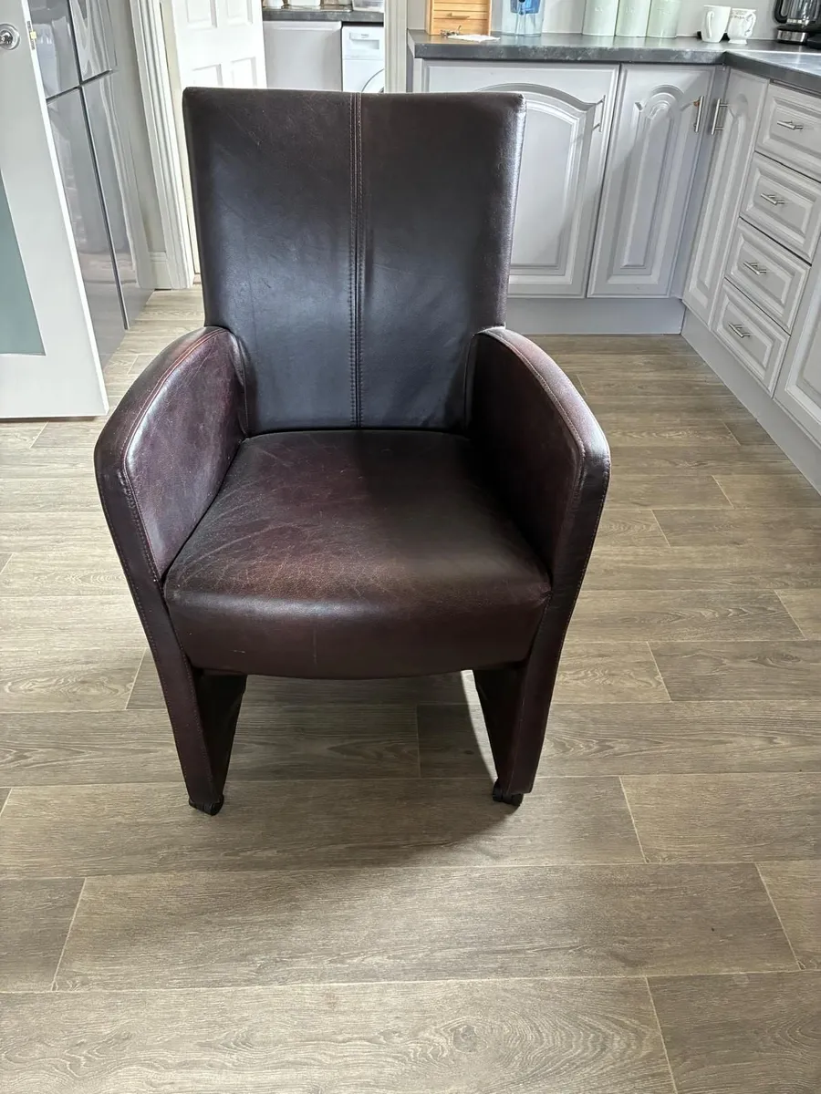 Pair of Brown Leather Effect Armchairs on Castors - Image 2